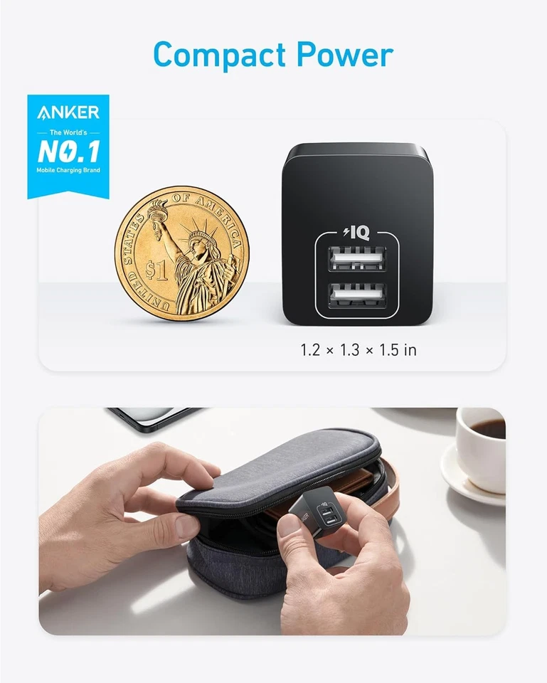 Cargador USB, Anker Paquete de 2 Adaptador Cargador de Pared Doble Puerto 12W, Bloque Cargador USB Foto 2 de 4