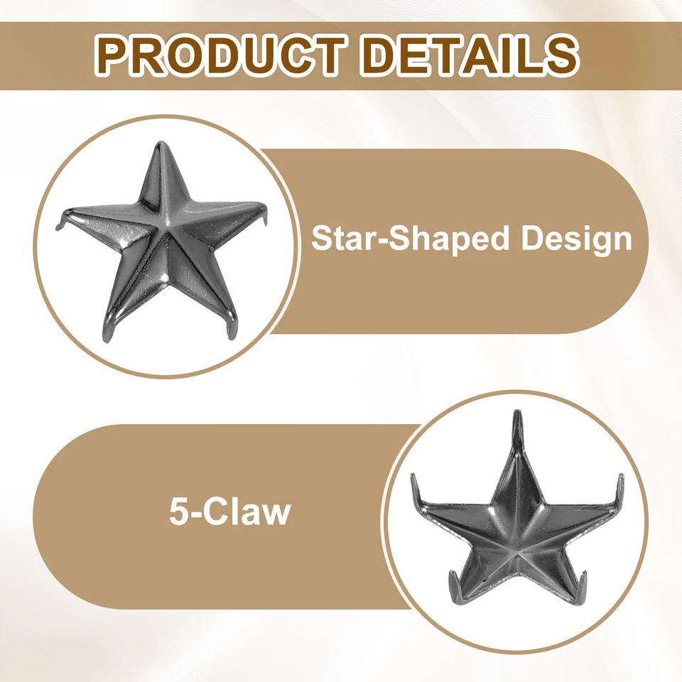50 piezas remaches Star Studs, 15 mm metal 5 garras cabeza de clavo punk remache perno, gris oscuro Foto 3 de 4