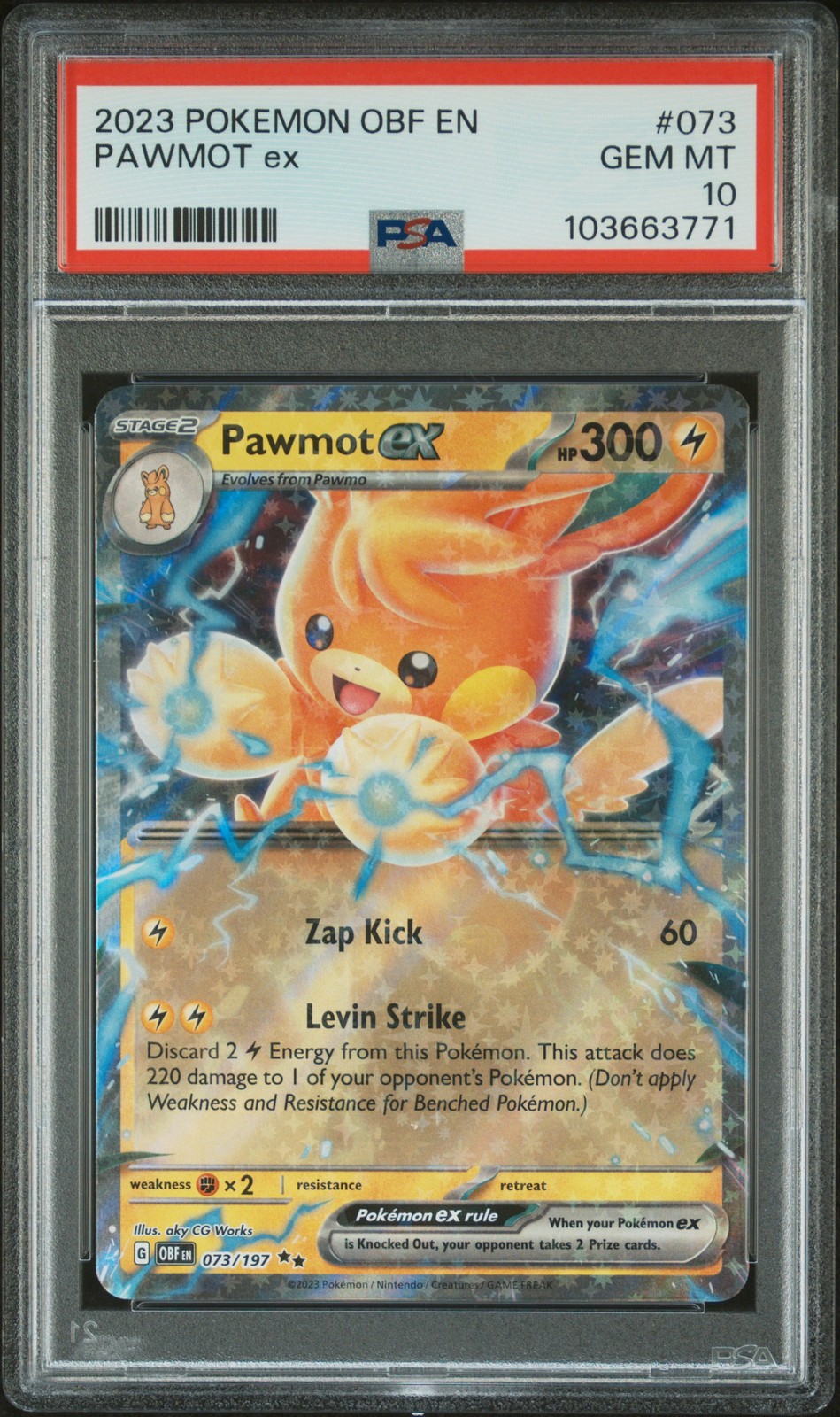2023 POKEMON OBF EN #073 PAWMOT EX PSA 10 LOW POP OBSIDIAN FLAMES #73