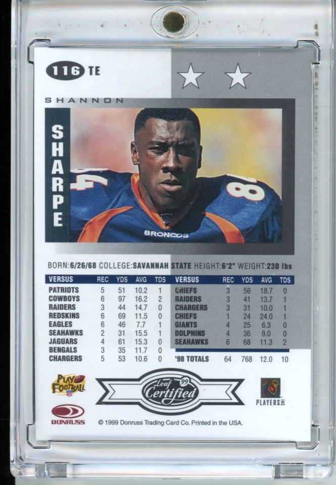 1999 Leaf Certified #116 Shannon Sharpe - Image 2 of 2