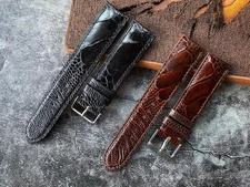 Combo 2 Ostrich Leather Watch Band Silver Buckle Customize Watch Strap Handmade