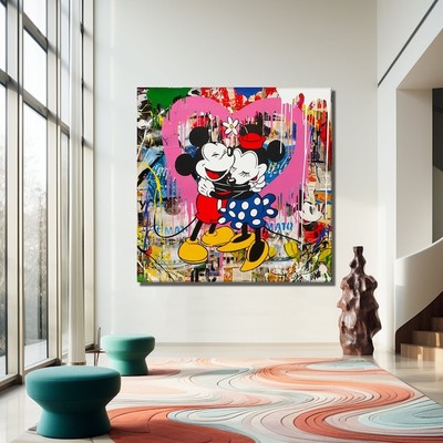 Mickey Mouse Love Pop Art Canvas Print, Banksy Art, Minnie Mouse Graffiti