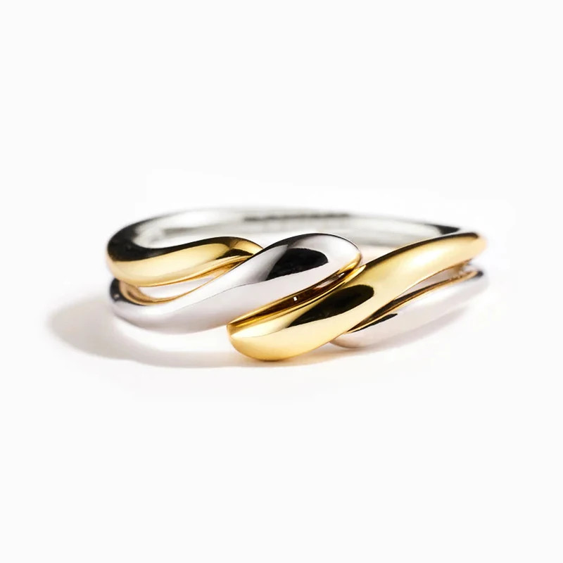 Two Tone Twist Ring Geometric Open Band Adjustable Comfort Fit Women Jewelry