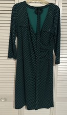 Talbots | Geometric Green Black Print Mock Faux Wrap Surplice Belted Dress Large