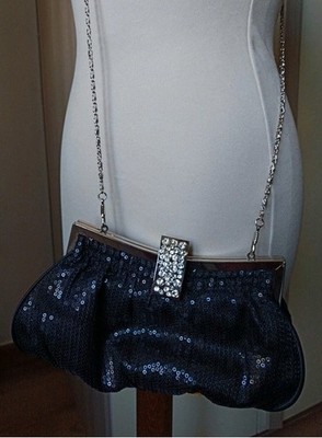 Eleganter Clutch Schultergurt Schwarz Strass ISI