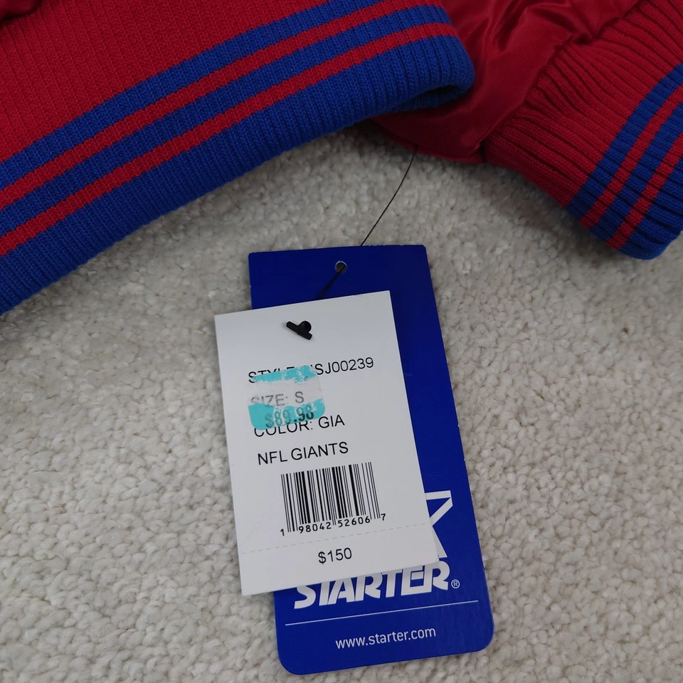 全新带标签 Starter New York Giants 缎面轰炸机纽扣夹克男孩尺寸 S 全新 — 第 4/4 张图片