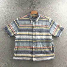 Scandia Woods Button Up Shirt Mens XL Reg Multicolor Striped Cotton Short Sleeve