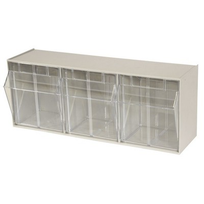 TiltView Plastic Storage Cabinet with 3 Tilt Out Bins, Horizontal Plastic Par...