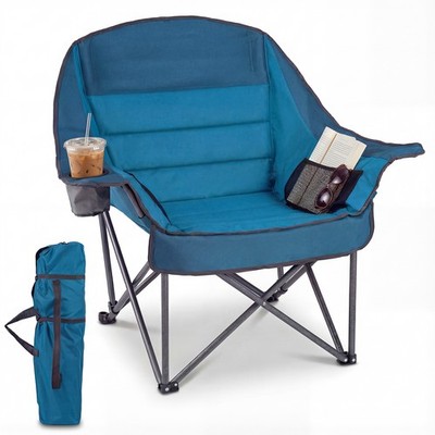 Oversized Camping Chair, Folding Upholstered Oxford Chair with Side Pockets