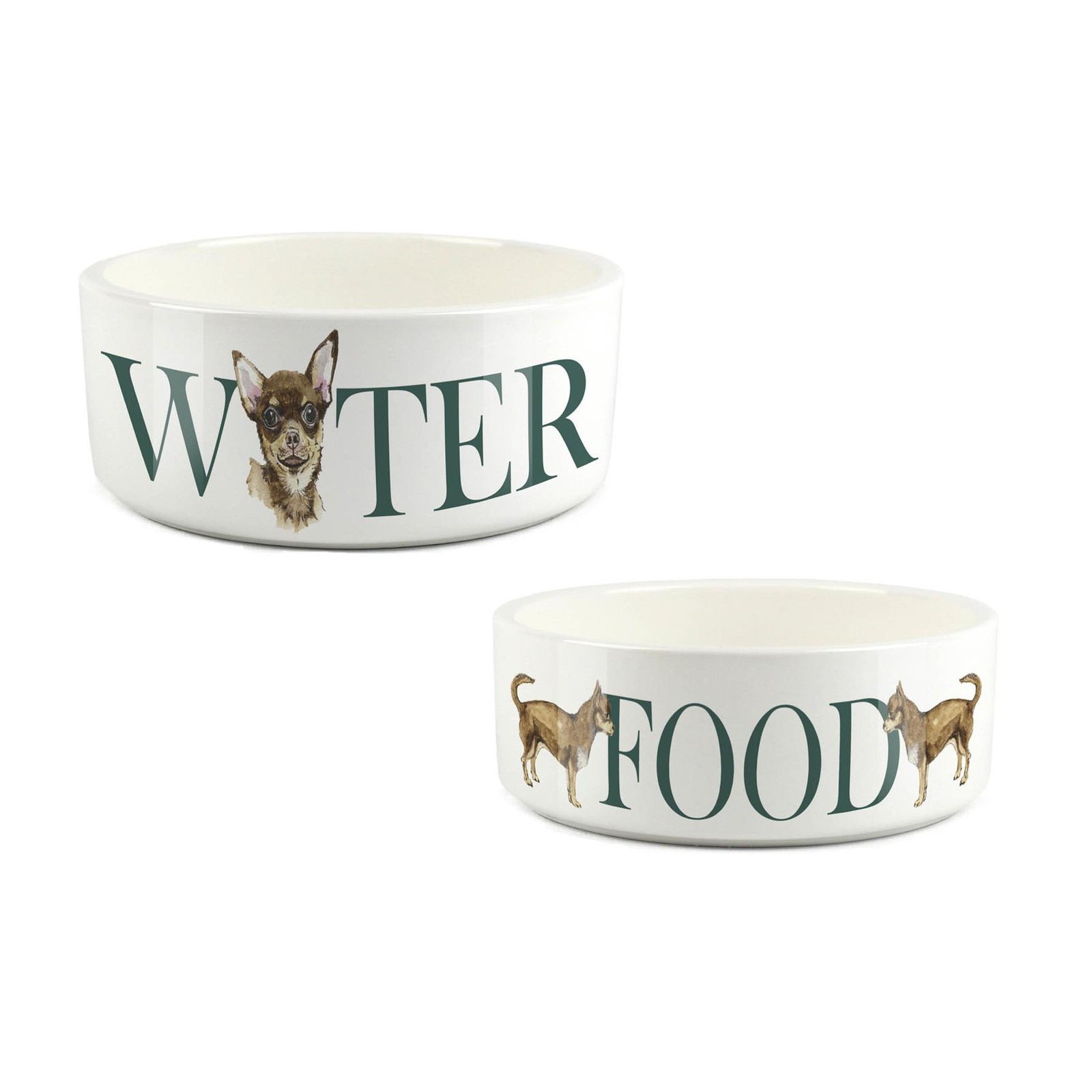 Chihuahua Pet Bowl Set - Food & Water Ceramic Food Bowls Dog Portrait Gift