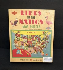 Vintage 1960s Birds Of The Nation Map Puzzle By Built-Rite Puzzles -Original Box