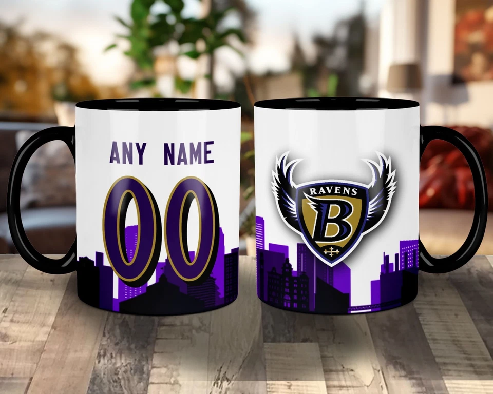 Taza Jersey Baltimore Ravens City Skyline PERSONALIZABLE - Cualquier Nombre/Número - 11 OZ Foto 4 de 4