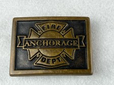 Vintage Anchorage Fire Department Belt Buckle   Solid Bronze Rainbow Metals