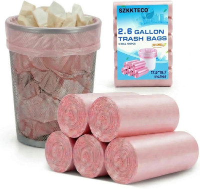 Small Trash Bags 2.6 Gallon , Pink Semi-Transparent Garbage Can Liners, Mini