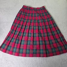 Koret Petites Womens 12 Pleated Midi Skirt Red Green Plaid Wool Blend Vintage
