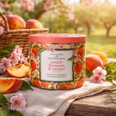 Peach Blossom & Nectar Bath & Body Works 3-Wick 14.5oz Candle - Vera Bradley