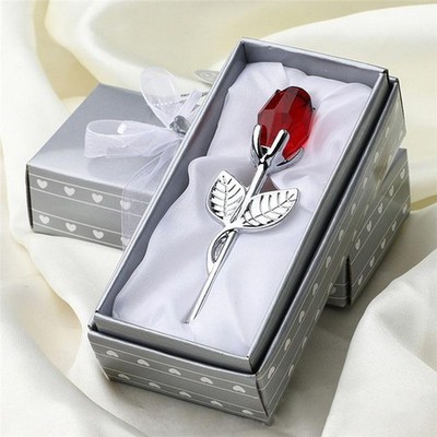 Crystal Glass Rose Flower Figurines 6 Colors Wedding Xmas Valentine Gift Decor