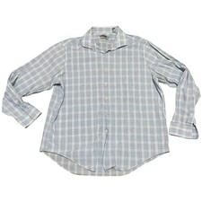 DKNY Men's Blue Plaid Lightweight Slim Fit Long Sleeve Dress Shirt 17 1/2 34/35