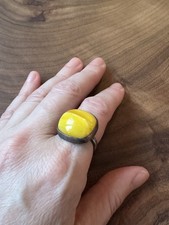 Natural Amber Ring Honey / Butterscotch Amber Oxidized Silver Tone Artisan Vtg