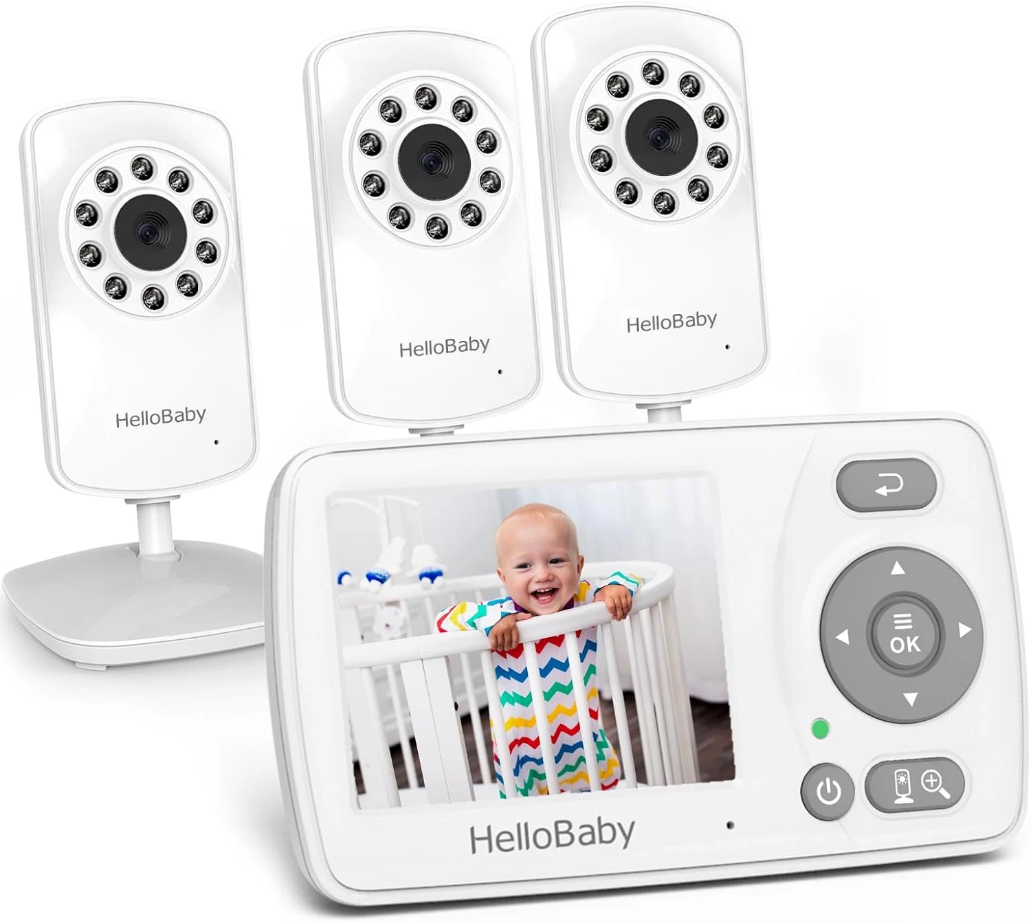 3-Camera Portable Baby Monitor, 1000ft Range, Night Vision, No Wifi