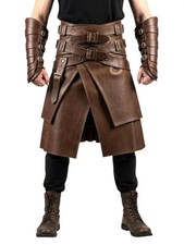 Handmade Brown Leather Warrior Kilt with Bracers   LARP Renaissance Armor