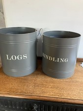 Loft 1850 Pair of Dark Grey Metal Log and Kindling Baskets New in Box