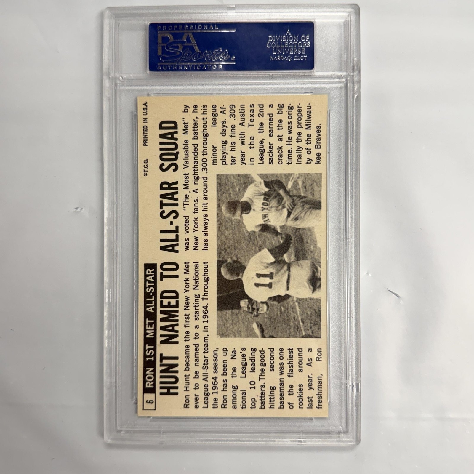Vintage 1964 Topps Giants Ron Hunt #6 PSA 8 NM-MT New York Mets Baseball Card view 2
