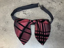 Oversized  Burgundy Black plaid Velvet Bow tie Vintage style 70`s Wedding Prom