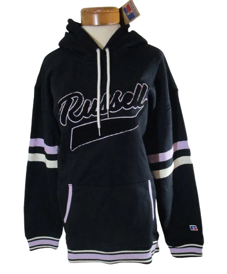 NWT Russell Athletic Womens Boyfriend Fit Script Hoodie L Black MSRP$80