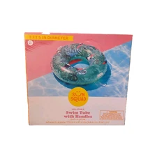 Sun Squad Inflatable Swim Tube Ring Rain Forest Built-In Pillow/Handles 41" 9+