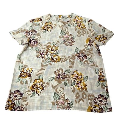 Rodier 100% Silk Floral Blouse 12   Vintage Lightweight Short Sleeve Top