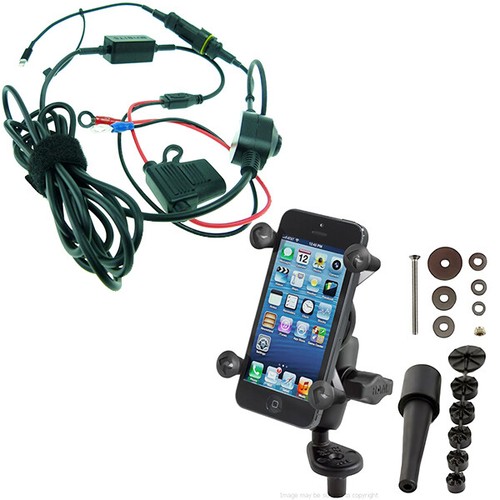 High Power Hardwire Powered Motorcycle Fork Stem Mount for iPhone XS MAX - 第 1/7 張圖片