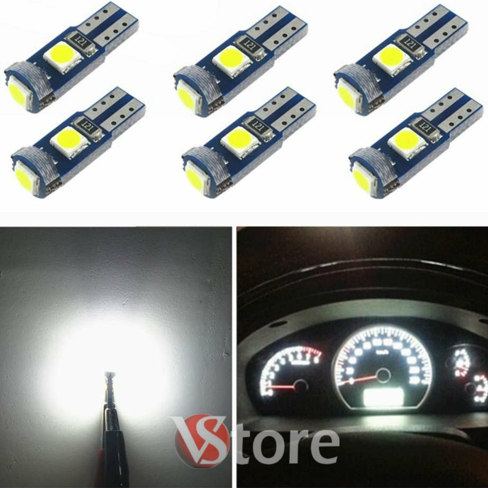 6pcs T5 3 LED 3030 SMD White Dashboard Instrument Cluster Angel Eyes Canbus