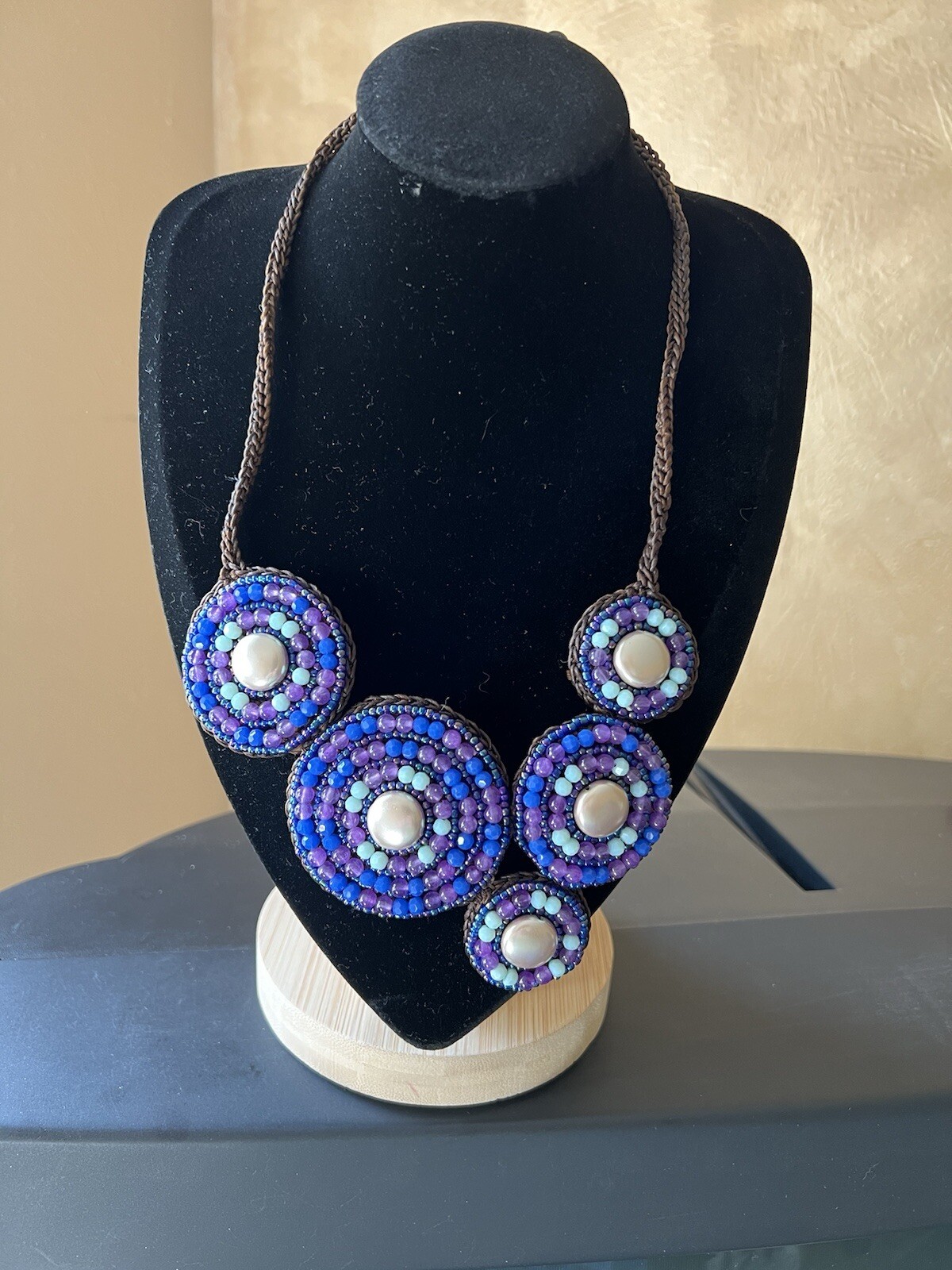 Amethyst Bib Necklace with Purple and Blue Semiprecious Gemstones