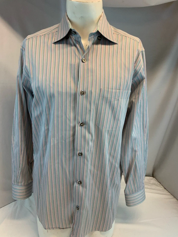 Camisa Kim Herring Manga Larga Botón M Naranja Púrpura Rayas Italia YGI J1-83 Foto 2 de 4