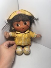 Rainy Day Dora the Explorer Plush Doll 9" Vinyl Face Raincoat Very Worn