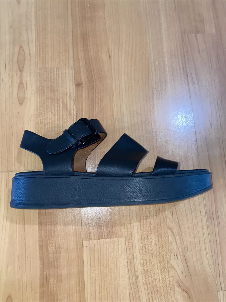 Naturalizer Brooke Sandal Black Leather Flat Platform Strappy