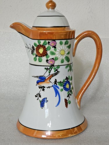Jarra japonesa pintada a mano, vintage 1 cuarto 9,5", Bluebird y flores, con tapa - Imagen 2 de 19