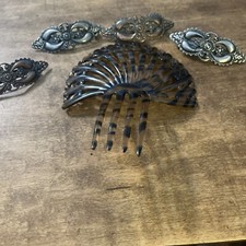 Vintage Faux Tortoise shell 5  Fan Hair Comb In Excellent Condition With Clips