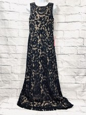 Adrianna Papell Maxi Dress Women’s 8 Black Beige Gown Lace Sleeveless Floral New