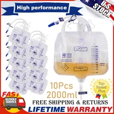 Pack of 10 Large Urinary Drainage Bag w/ Anti-Reflux Chamber 2000ml Capacity USA