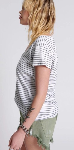 One Teaspoon Womens Scoop Neck Basic White Striped Tee Shirt Size XXS - Picture 7 of 14