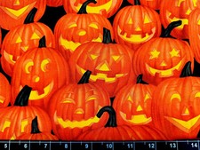 Tina SCRAP 9"x21" Pumpkins Halloween Jack O Lantern Face Orange Cotton Fabric