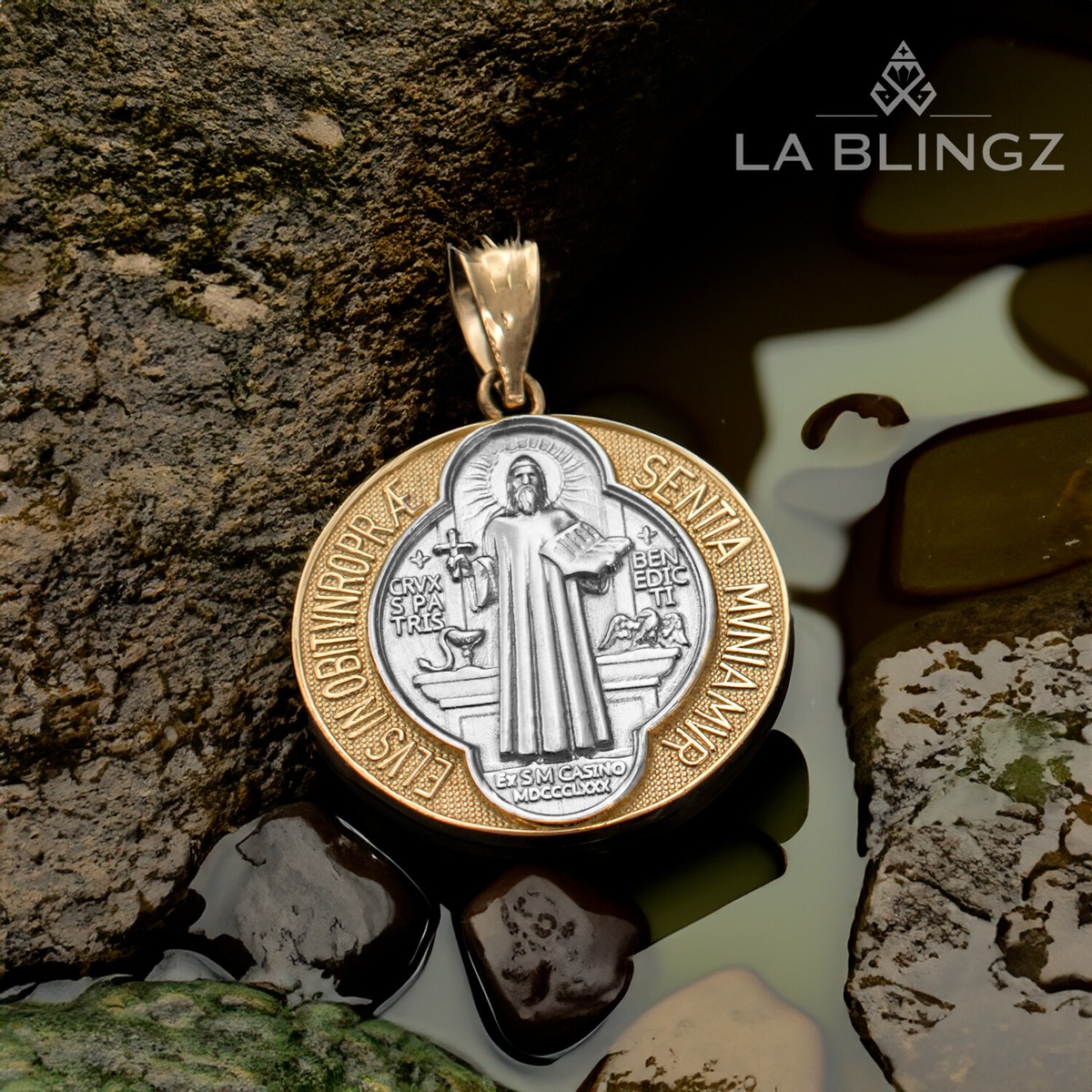 14k Gold Saint Benedict Necklace Gold Gold Saint Benedict Medal