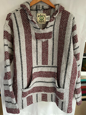 BAJA JOE Eco-Friendly Woven Striped Pullover Baja Hoodie Size Large 