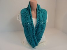 Handcrafted Wrap Cowl Teal Leaf Design 100% Merino Wool Female Adult