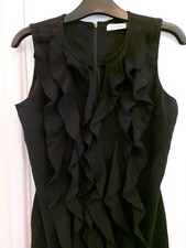 Calvin Klein Dress Bodycon Black Stretch Ruffle Front Sleeveless Size UK 8