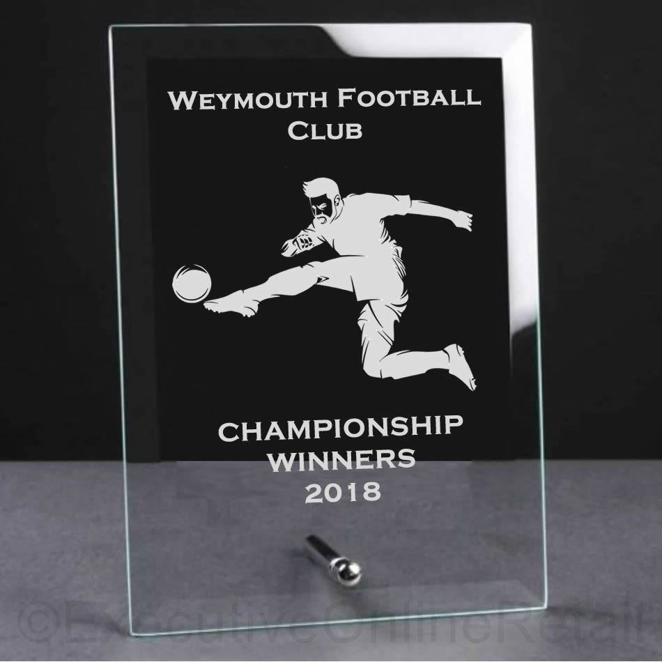Engraved Football Kick Glass Plaque Trophy Award Personalised Football