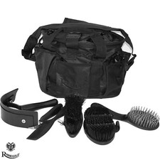 Complete Grooming Kit With Bag by Rhinegold   BLACK  6 Soft Touch Grooming Tools