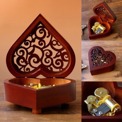 SANKYO WOODEN HEART SHAPE WIND UP MUSIC BOX    SUPER MARIO      